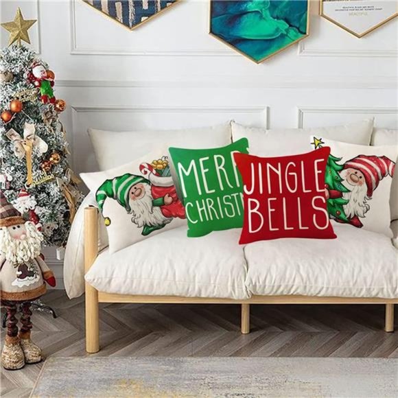 4 Pcs Christmas Pillow Covers | Christmas Decorations 18x18 Inch - Picture 1 of 7